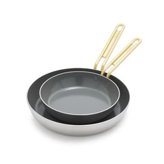 Stanley Tucci™ Stainless Steel Ceramic Nonstick 8" & 10" Frypan Set | Champagne Handles | GreenPan