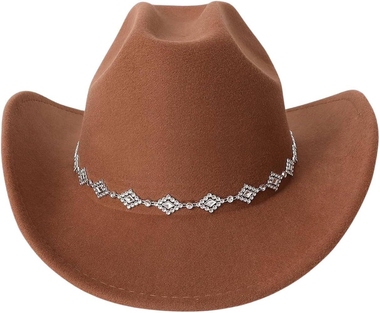 Verdusa Women's Western Cowboy Hat Rhinestone Wide Brim Cowgirl Hat | Amazon (US)