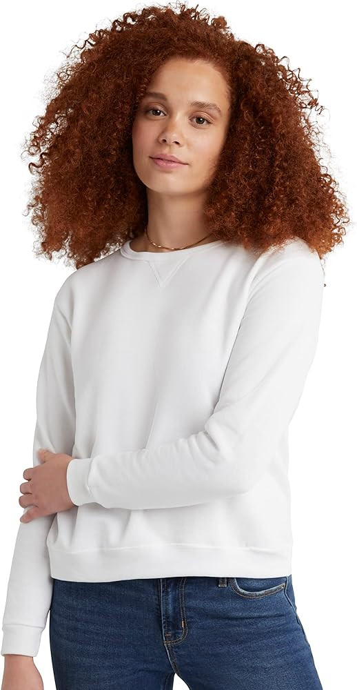 Hanes Women's Ecosmart V-Notch Crewneck Sweatshirt, Fleece Pullover Sweatshirt For Women | Amazon (US)