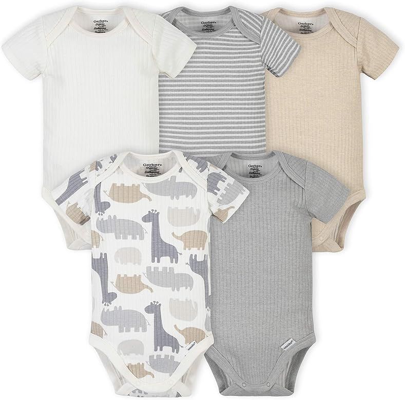 Gerber baby-boys 5-pack Organic Short Sleeve Onesies Bodysuits | Amazon (US)