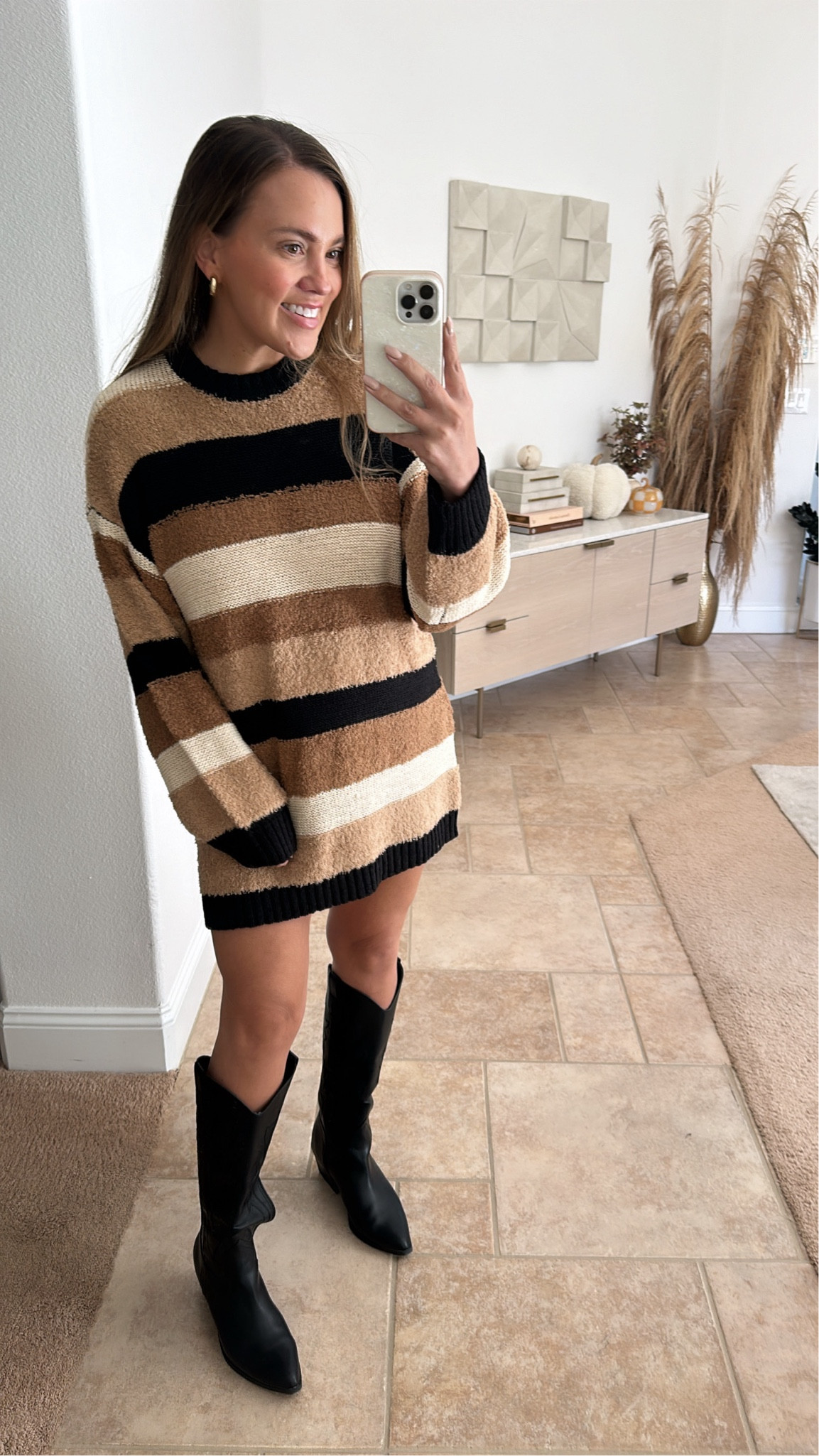 fall sweater dress with cowboy boots. wearing size medium 