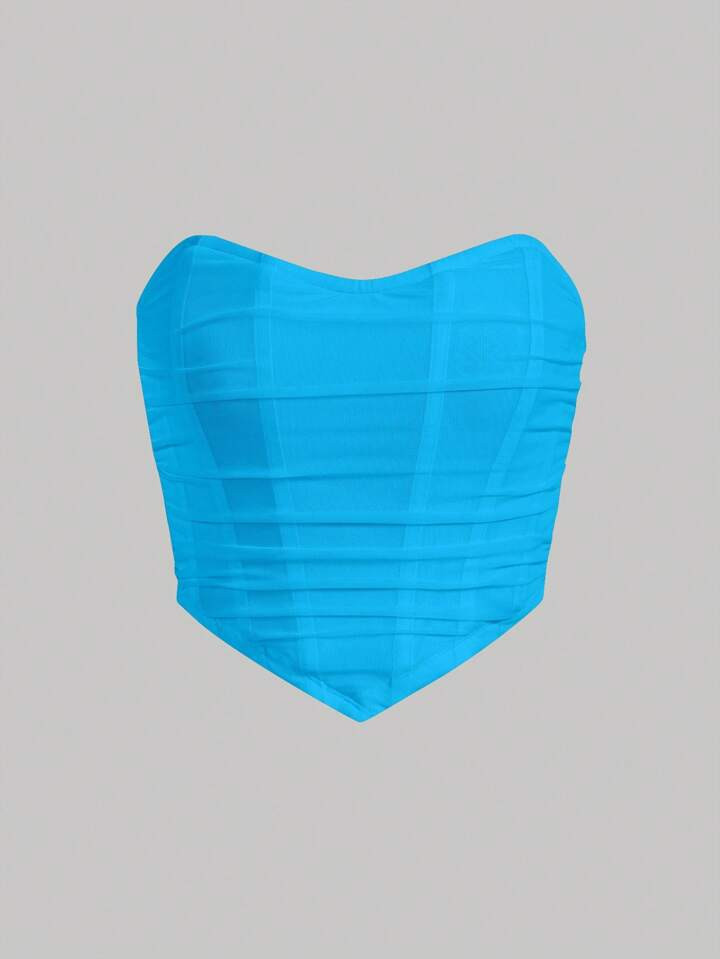 SHEIN MOD Ruched Bandana Hem Mesh Tube Top | SHEIN