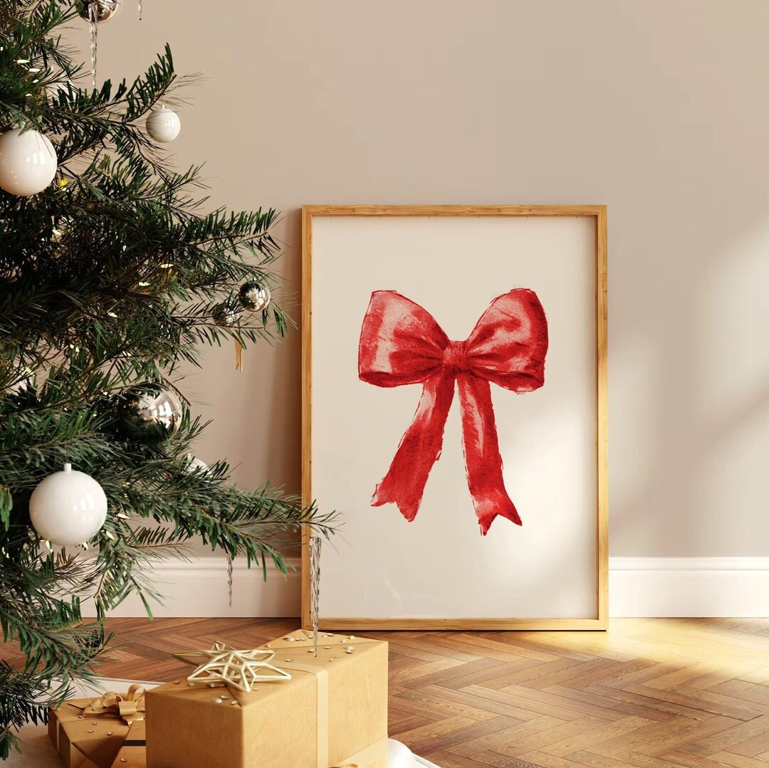 Vintage Red Christmas Bow Wall Art, Winter Home Decor, Red Bow Print, Holiday Printable, Christma... | Etsy (US)