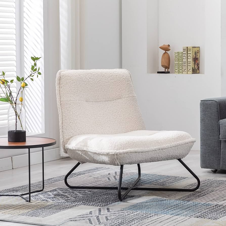 Bedroom Armless Accent Chair, Modern 28.3" Large Width Teddy Fabric Living Room Lounge Chairs, Re... | Amazon (US)