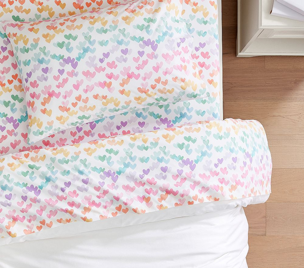 Retro Heart Organic Sheet Set & Pillowcases | Pottery Barn Kids