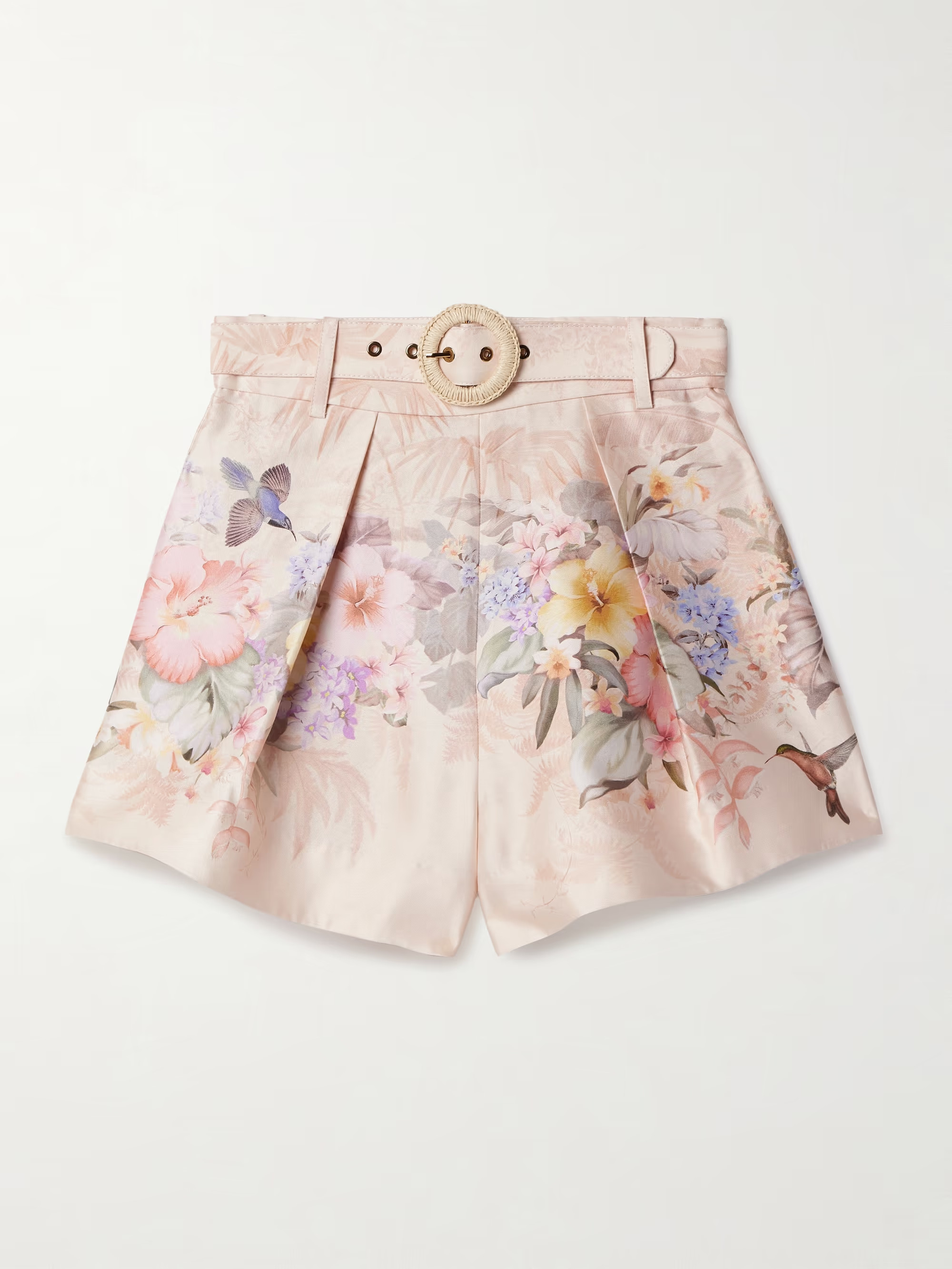 Illuminate belted pleated floral-print silk and cotton-blend shorts | NET-A-PORTER (UK & EU)