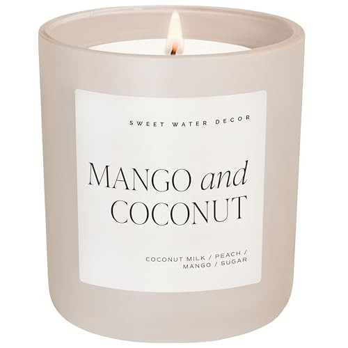 Sweet Water Decor Mango and Coconut Soy Candles - Coconut, Peach, Mango, Sugar, and Pineapple Scented Candles & Home Decor – Summer Scent - 15oz Tan Matte Jar, 70 Hour Burn Time, Made in the USA | Amazon (US)