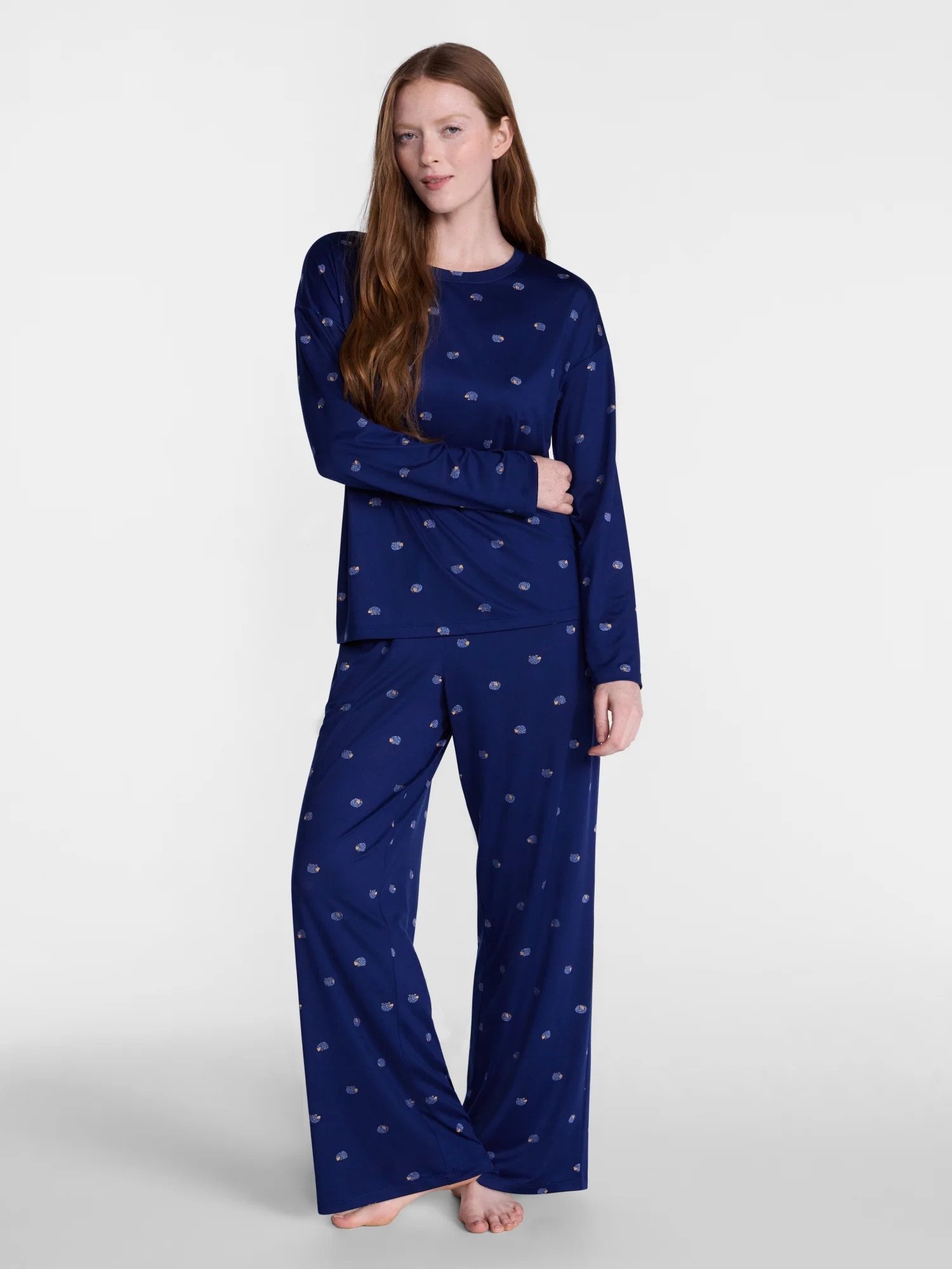 Joyspun Women's Dreamy Soft Collection Long Sleeve Sleep Top and Open Leg Pants Pajama Set, 2-Piece, Sizes XS-3X | Walmart (US)