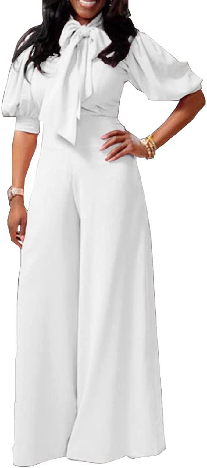 VERWIN Plain Dressy Full Length Bowknot Women's Jumpsuit High Waist Woman Romper | Amazon (US)