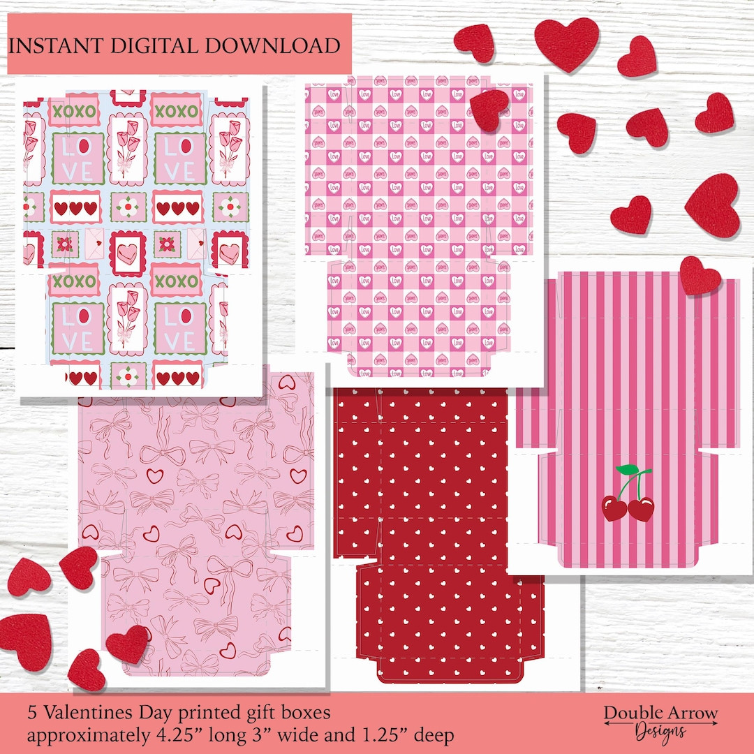 Valentine's Day printable gift boxes, small box DIY, bundle of 5 Valentine-themed | Etsy (US)