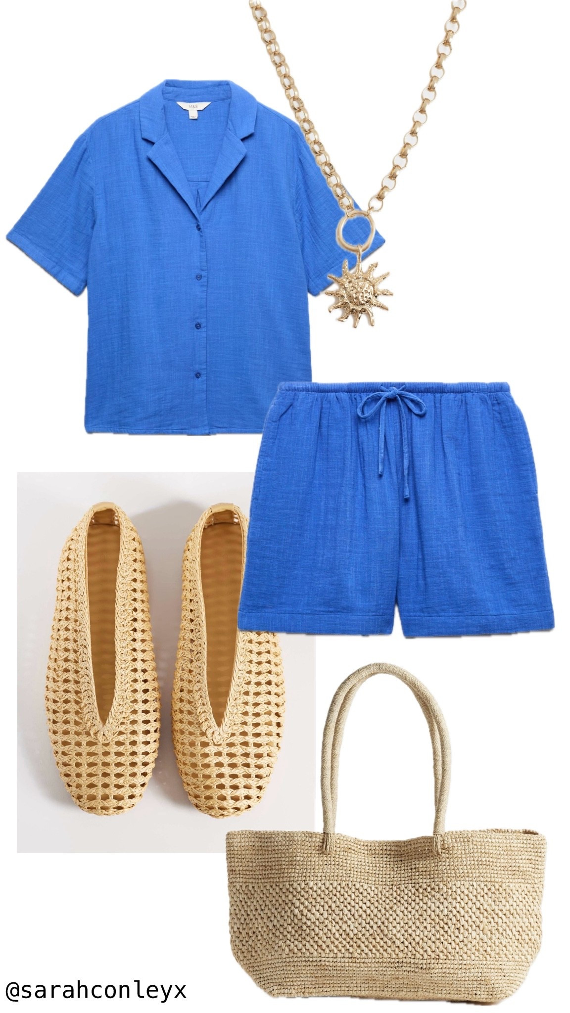 Holiday outfits
Summer outfits
Raffia bag
Sun necklace
Blue co-ord
Cobalt blue shorts and top
Rattan ballet pumps 
Weave ballet flats

#LTKgrwm #LTKootd #LTKTravel