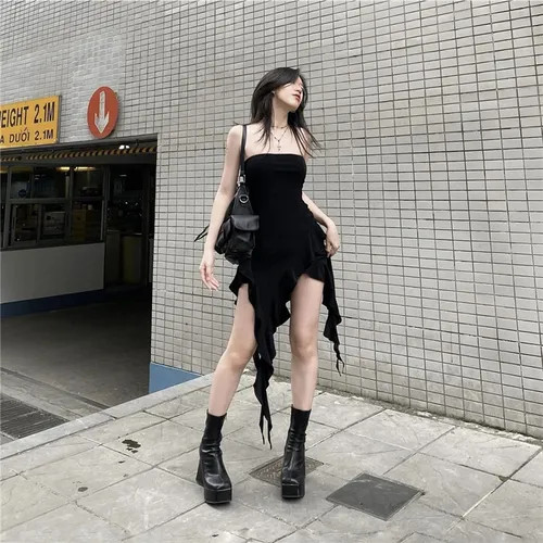 Bababy - Strapless Plain Ruffle Asymmetrical Mini Bodycon Dress | YesStyle Global