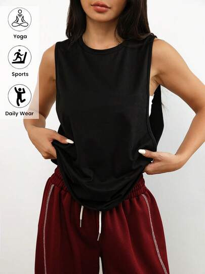 1pc Loose Casual Solid Color Sleeveless Hoodie, Comfortable For Daily Wear, Running, Gym & Sports... | SHEIN