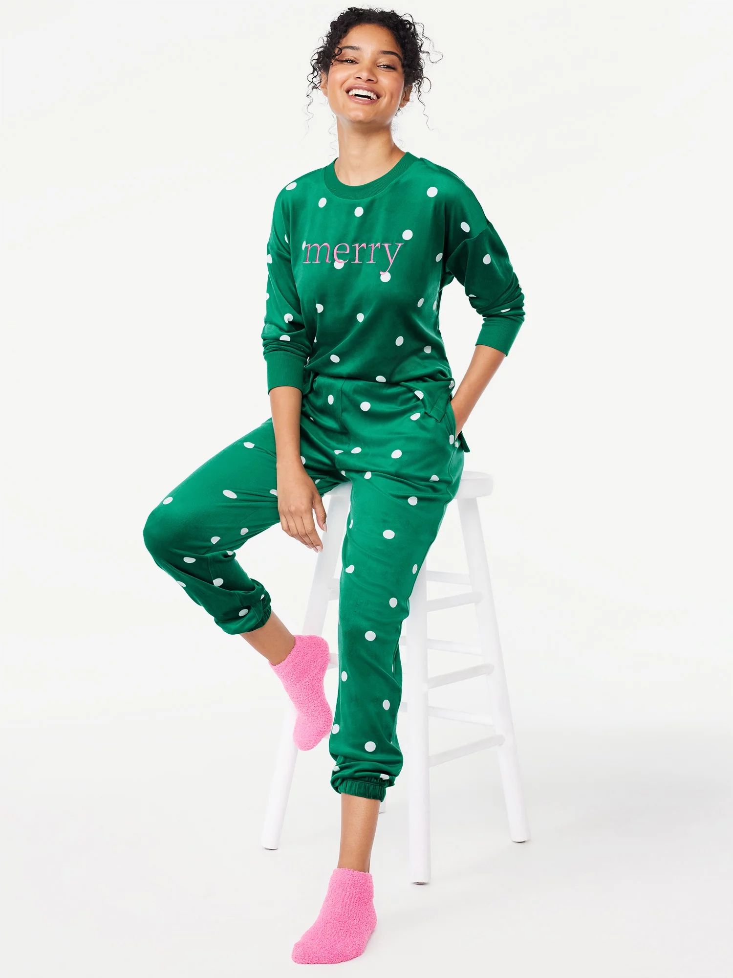 Joyspun Women's Stretch Velour Pajama Set with Sock, 3-Piece Set, Sizes S to 3X | Walmart (US)
