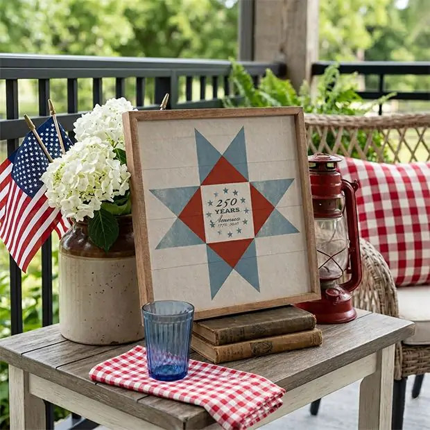America 250 Heritage Quilt Block Framed Wall Decor | Antique Farm House