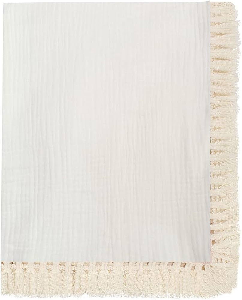 JH-YiSheng Cotton Muslin Baby Blanket with Tassel, Newborn Swaddle Wrap, Cotton Baby Receiving Bl... | Amazon (US)