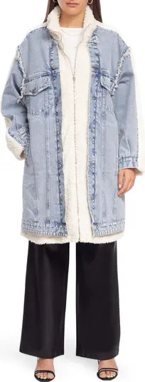 BLANKNYC Longline Denim & Faux Shearling Trucker Jacket | Nordstrom | Nordstrom