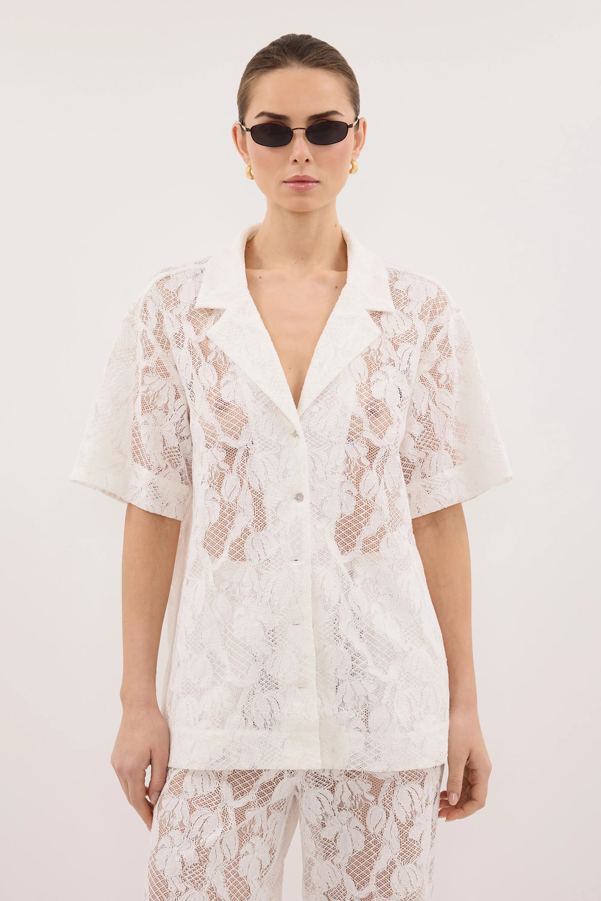 LUCINE WHITE LACE COLLARED SHIRT | DISSH
