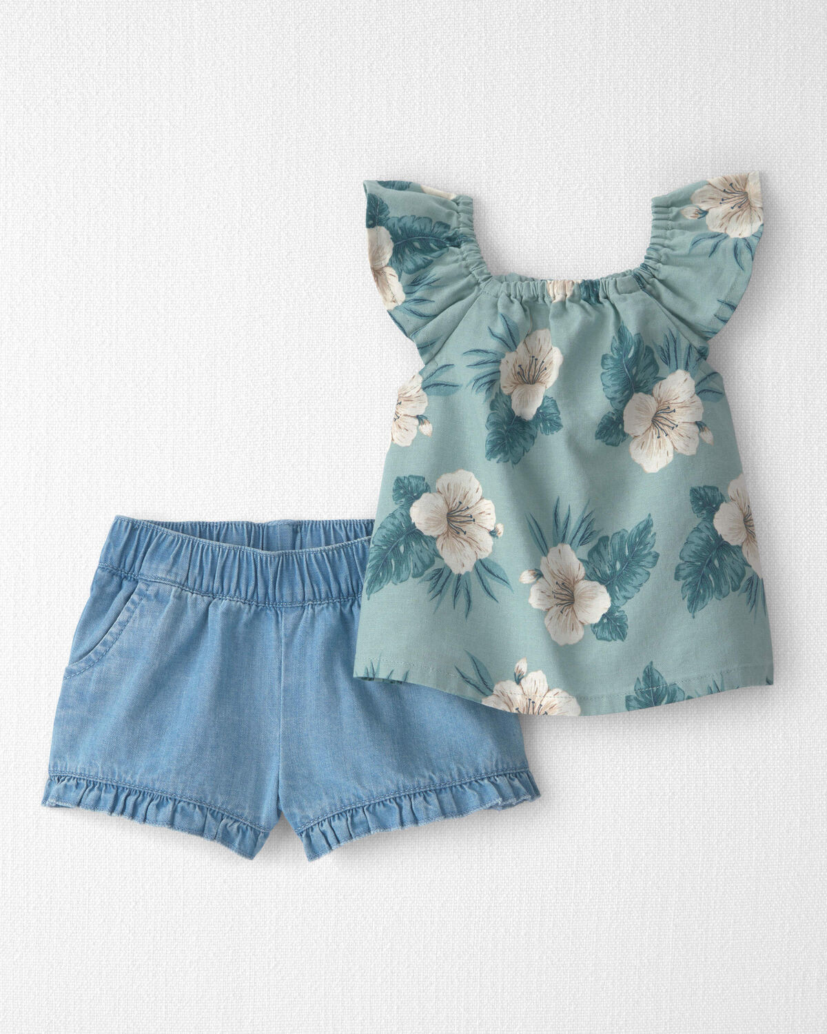 Baby Girl 2-Piece Chambray Top & Short Set Made with Organic Cotton in Blue Hibiscus - Little Pla... | Carter's Inc
