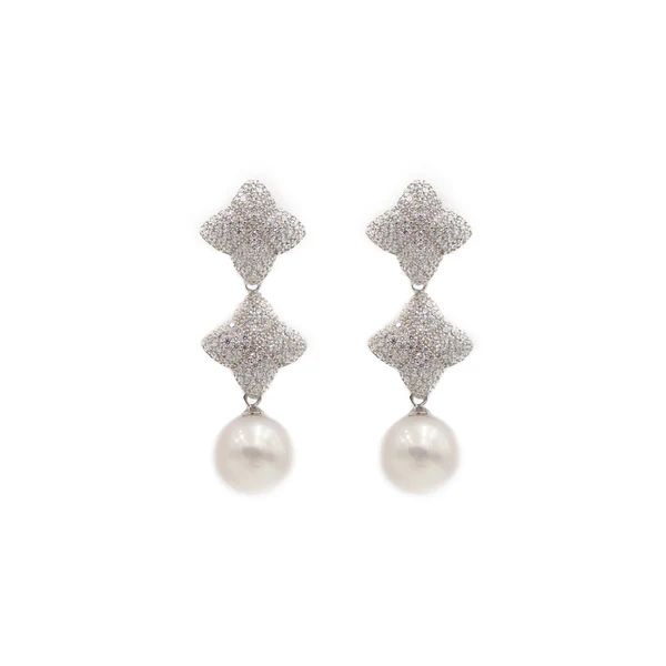 Alicia Double Earring, Silver with Pearl | Hazen & Co
