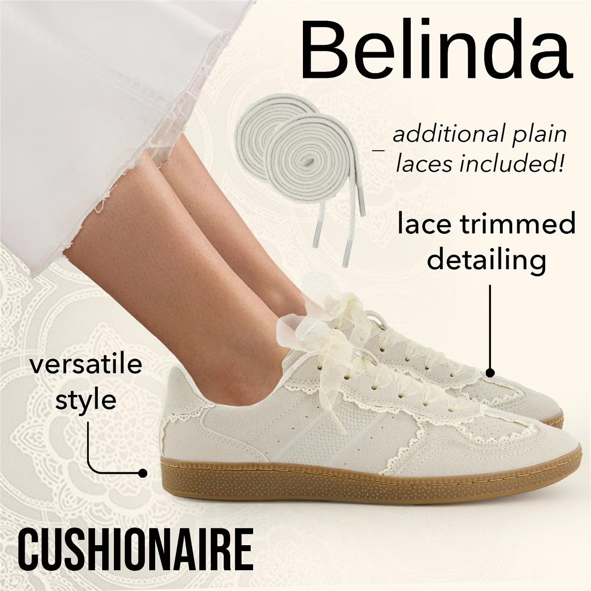 CUSHIONAIRE Belinda Women’s Lace Detail Casual Sneakers – Elegant Ribbon Lace-Up Shoes with M... | Target