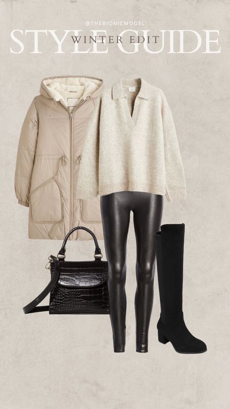 Winter tonal style. Puffer jacket from Abercrombie. Faux leather leggings outfit. Crossbody bag. Knee high boots for winter  

#LTKstyletip #LTKSeasonal #LTKunder50