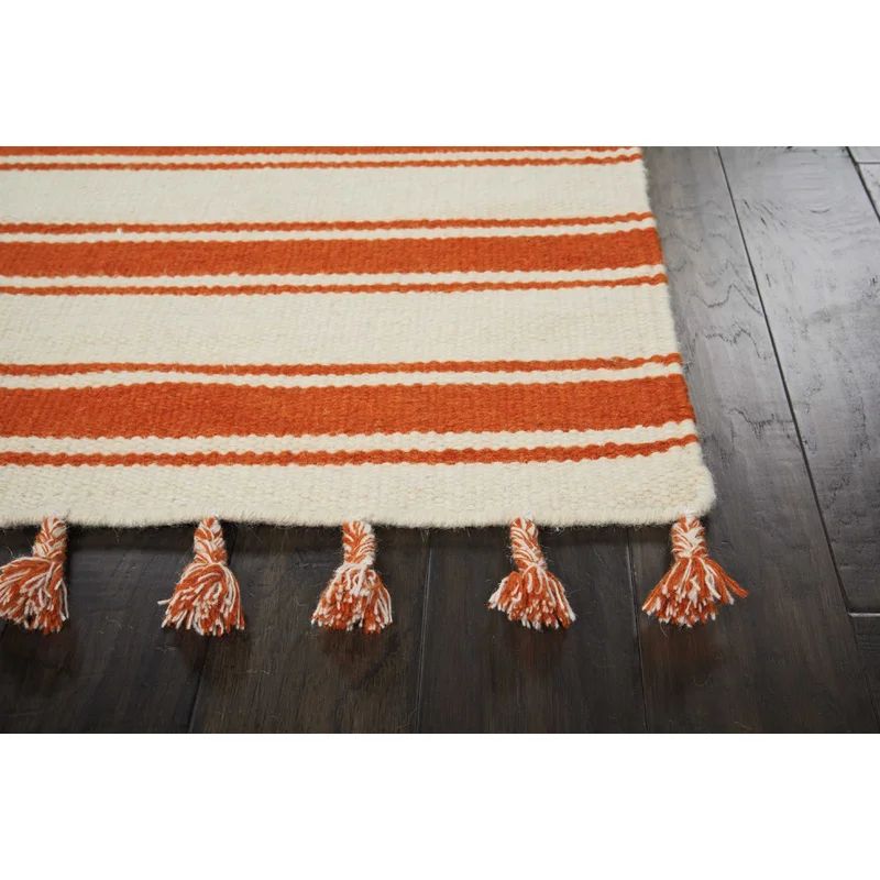 Fitchett Striped Handwoven Wool Ivory/Orange Area Rug | Wayfair North America