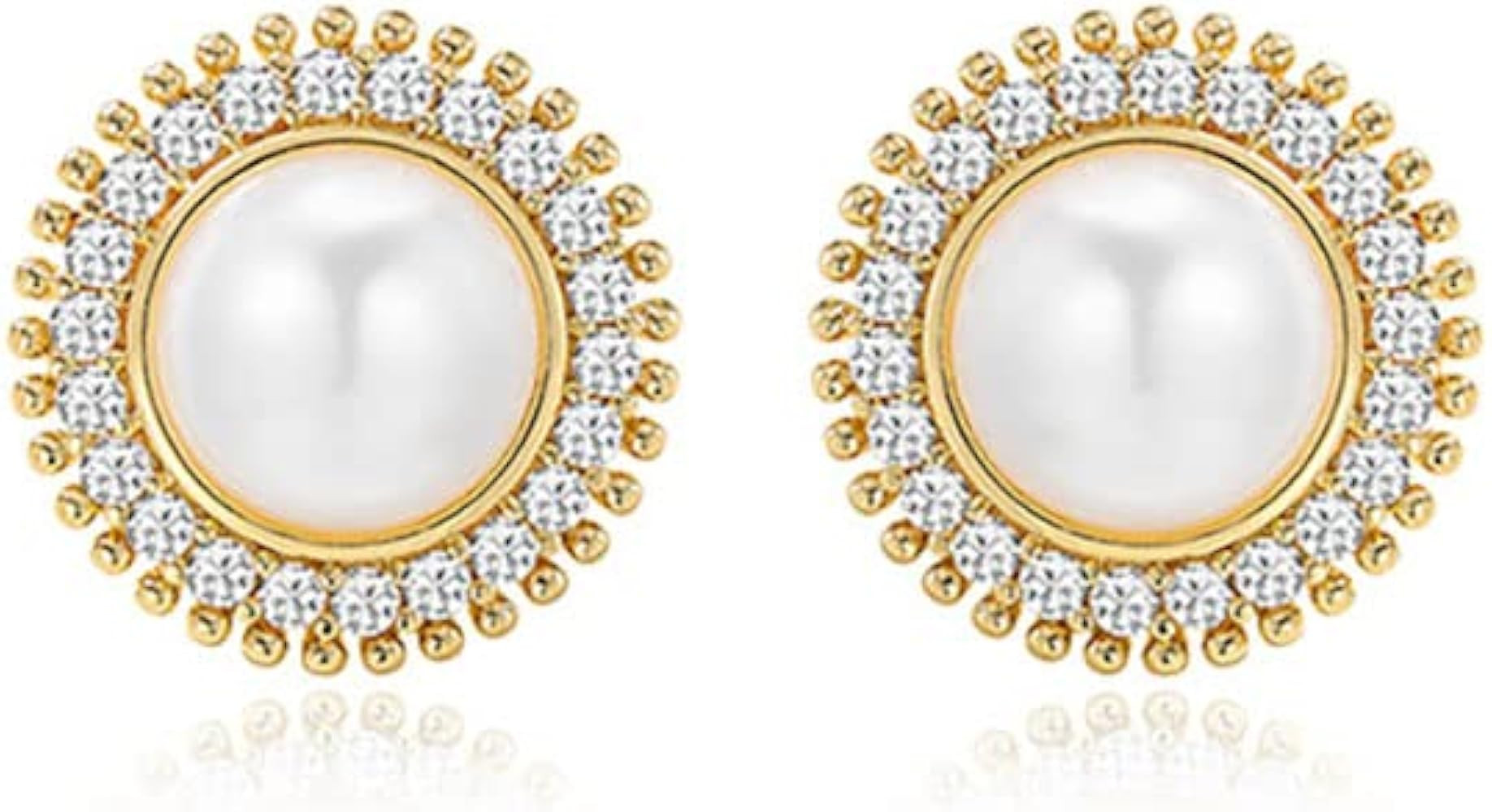 Big Pearl White Hoop Earrings for Women 14k Gold Sliver Plated Cubic Zirconia Freshwater Cultured... | Amazon (US)