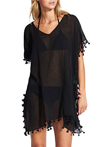 Seafolly womens Seafolly Women's Kaftan Tassel Trim Dress Swimwear Cover Ups, Beach Basics Black, One Size US | Amazon (US)