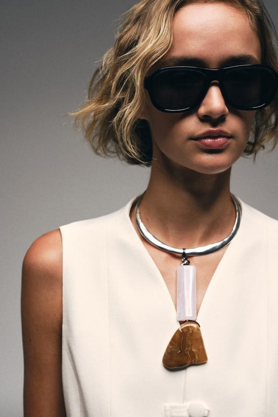 RESIN STONE CHOKER - Silver - M | Zara Canada