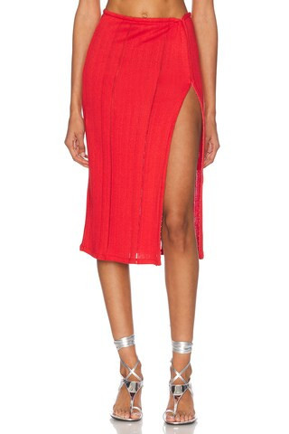 Jade Cropper Side Slit Midi Skirt in Red | FWRD 