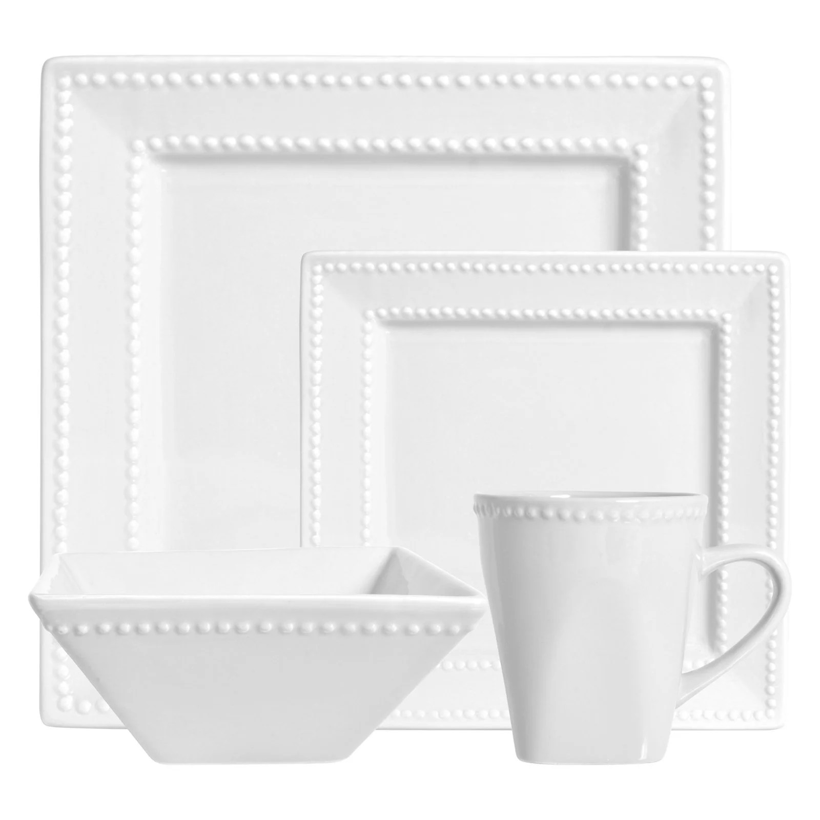 10 Strawberry Street Nova Beaded Square 16-Piece Dinnerware Set - Walmart.com | Walmart (US)