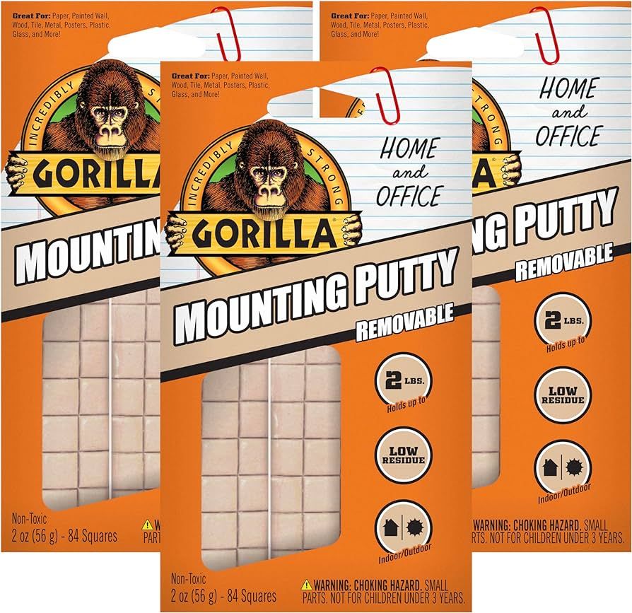 Gorilla Mounting Putty, Non-Toxic Hanging Adhesive, Removeable & Repositionable, 84 Pre-Cut Squar... | Amazon (US)