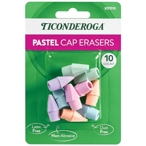Ticonderoga Pencil Cap Erasers, Assorted Pastel Colors, 10 Count | Amazon (US)
