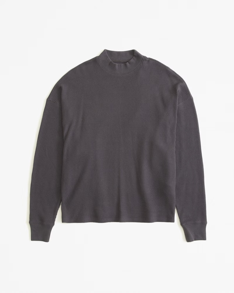 Abercrombie & Fitch Women's Long-Sleeve Mockneck Waffle Tee in Dark Grey - Size L/XL | Abercrombie & Fitch (US)