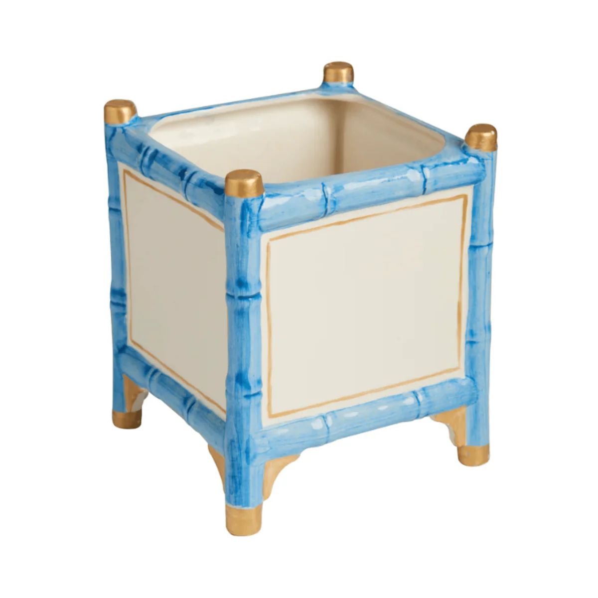 Blue & Gold Bamboo Inspired Cachepot - Available in Two Sizes | The Well Appointed House, LLC