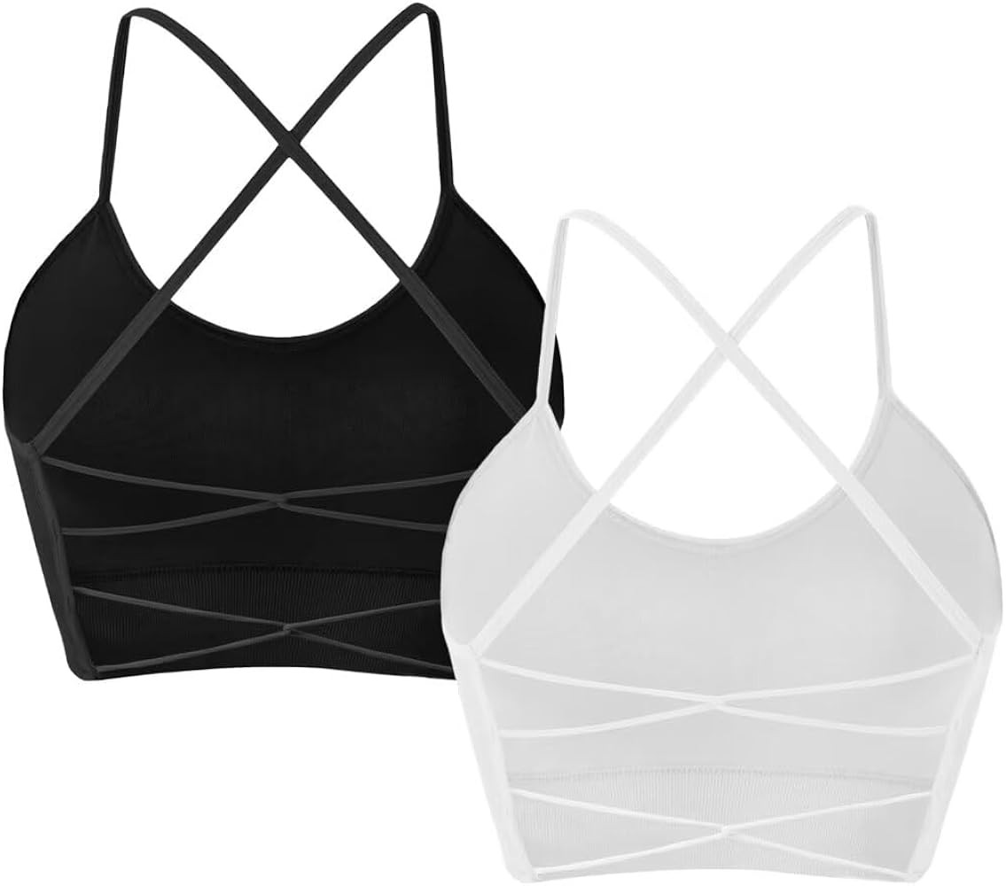 Vertvie 2 Pack Sports Bras for Women Crisscross Back Strappy Sports Bra with Padding Backless Wor... | Amazon (US)