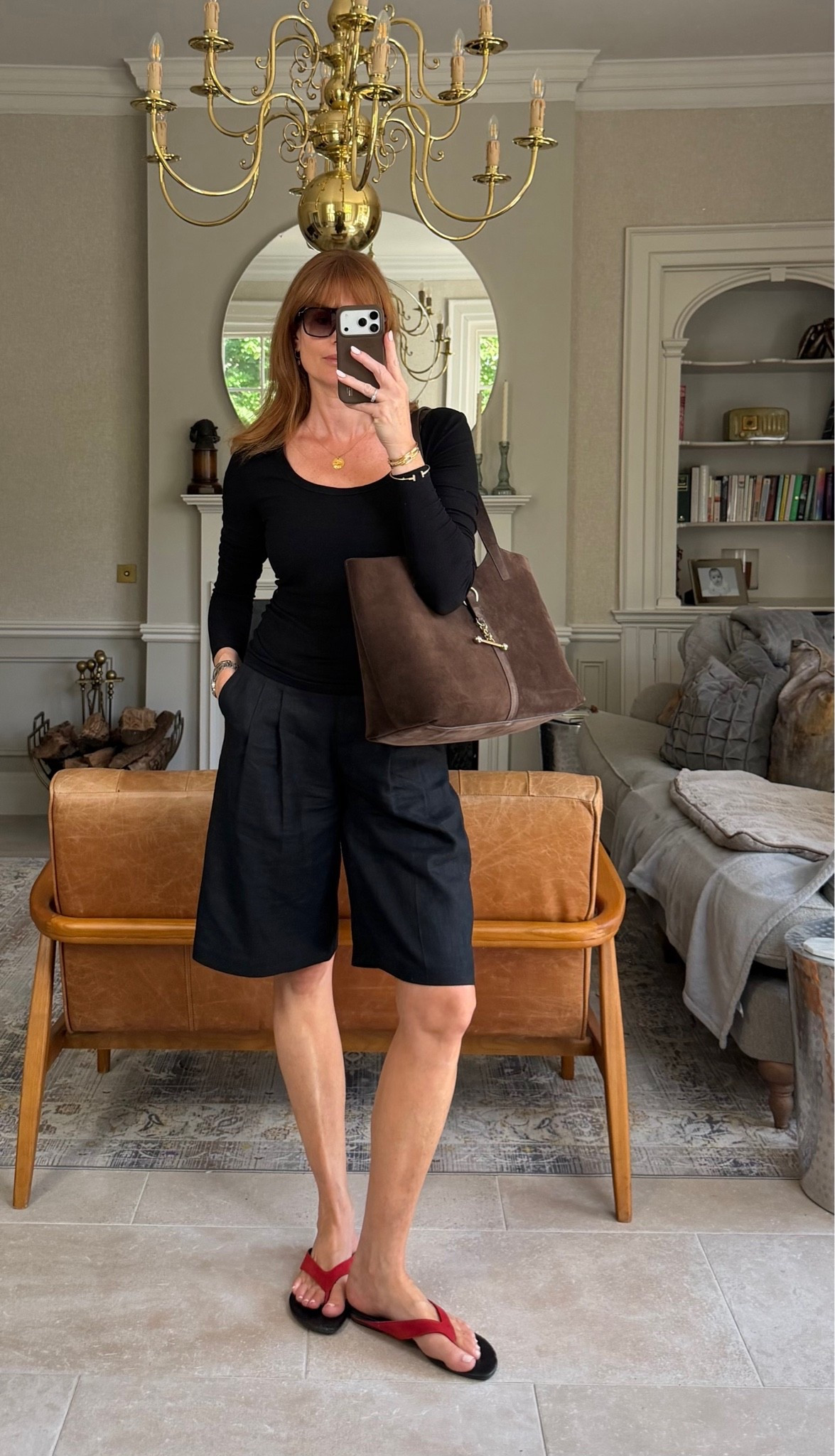 Linen Bermuda shorts 
Red sandals
Brown suede bag

#LTKuk #LTKsummer #LTKstyletip