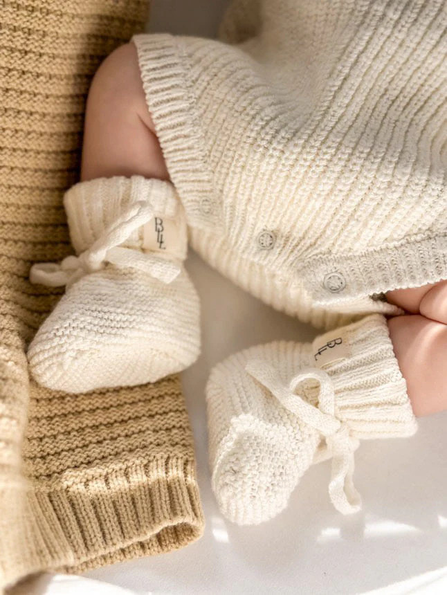 Knit Tie Baby Booties-Peony | Newborn Knit Booties | Gathered Lamb | Gathered Lamb