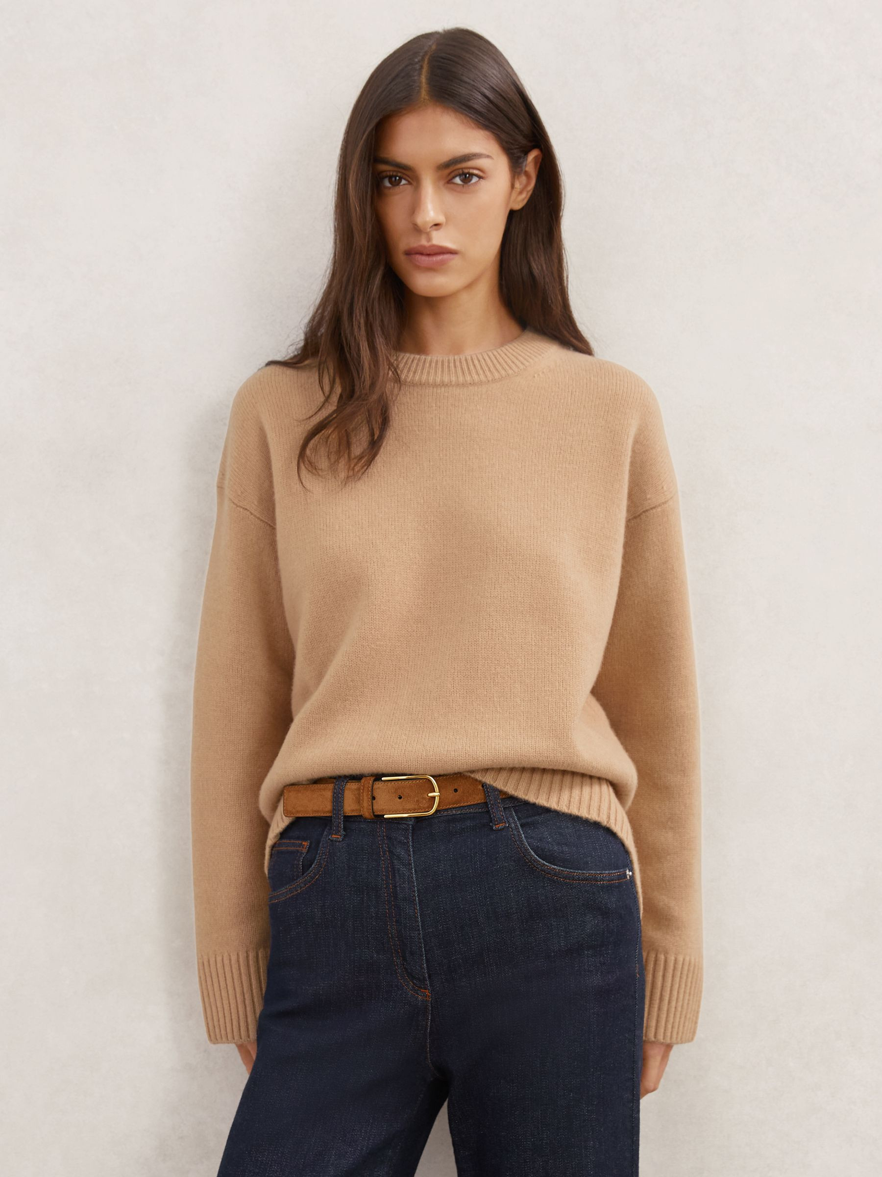 Wool-Cashmere Crew-Neck Jumper in Camel | Reiss DE