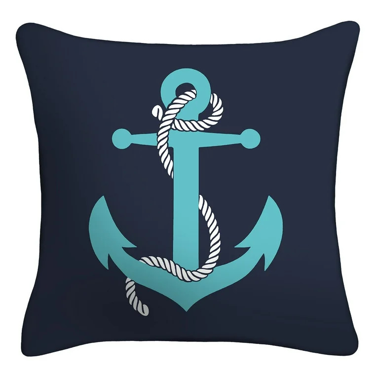 Mainstays 16" x 16" Anchor Decorative Outdoor Throw Pillow, Blue | Walmart (US)