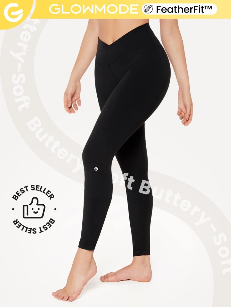 GLOWMODE FeatherFit™ Crossover 24" Yoga Leggings Buttery Soft High Stretch Crossover Waist Spo... | SHEIN