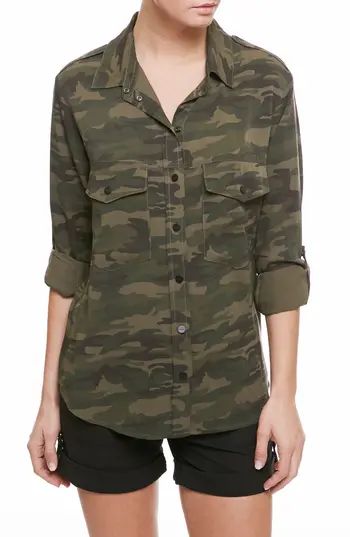 Women's Sanctuary Camo Print Boyfriend Shirt, Size Large - Green | Nordstrom