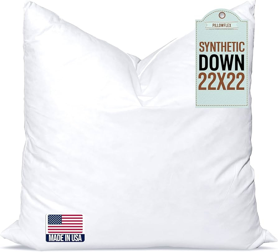 Pillowflex Synthetic Down Pillow Insert - 22x22 Down Alternative Pillow, Ultra Soft Large Square ... | Amazon (US)