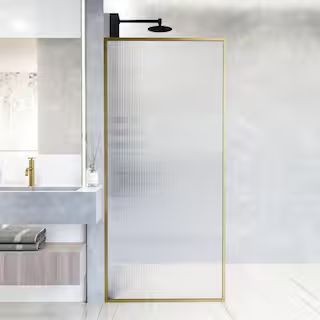 Meridian 34 in. W x 74 in. H Framed Fixed Shower Screen Door in Matte Brushed Gold with 3/8 in. (... | The Home Depot