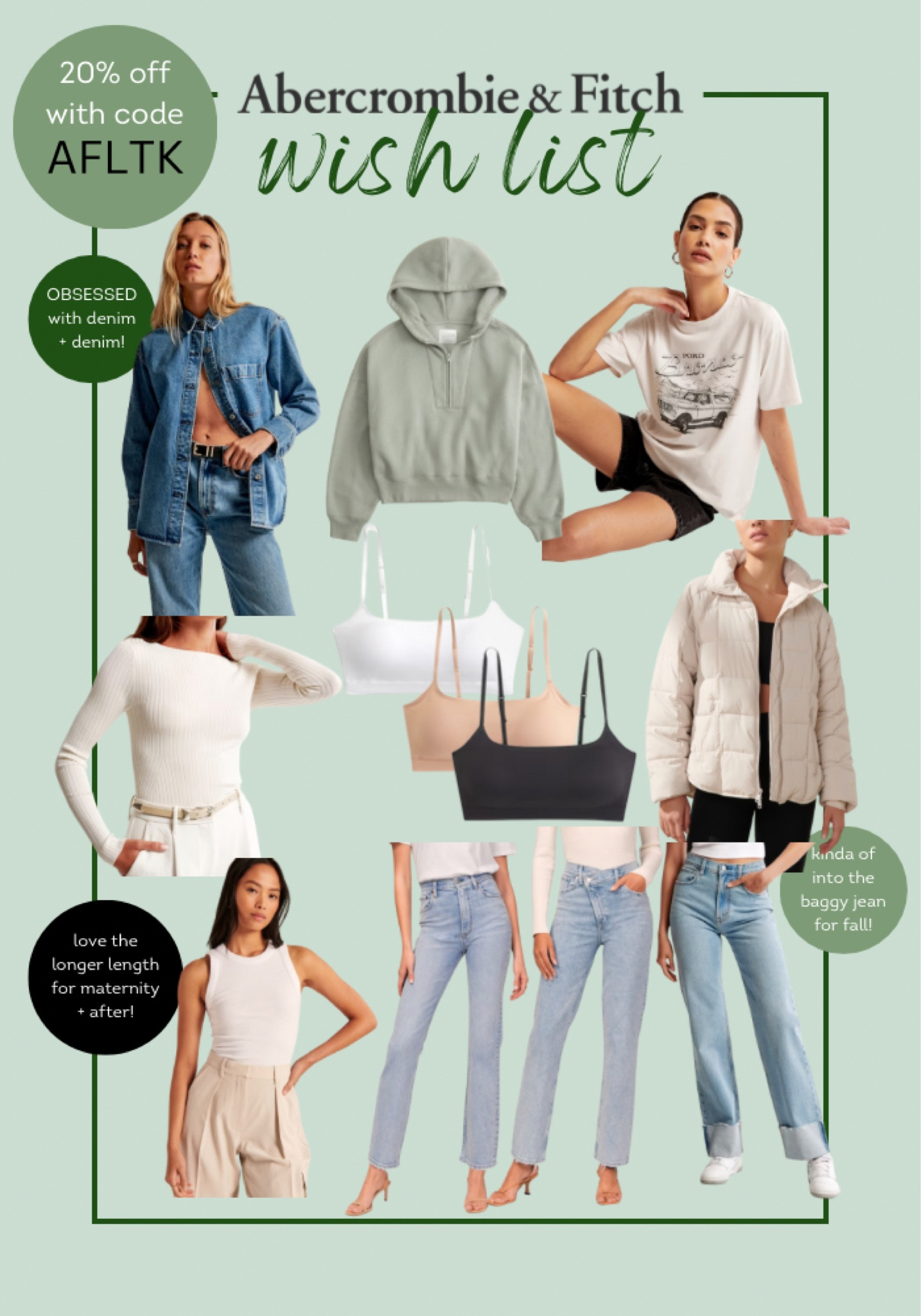 Abercrombie sale wish list! Here’s what I’m grabbing from the Abercrombie LTK sale! Save 20% with code AFLTK

#wishlist #guide #abercrombie #abercrombieandfitch #sale #deal ltk sale, Abercrombie sale, jeans, denim shirt, denim, oversized tee shirt, layering, long sleeve, bralette, bra, tank, essentials, sale, ltk sale

#LTKSale #LTKsalealert