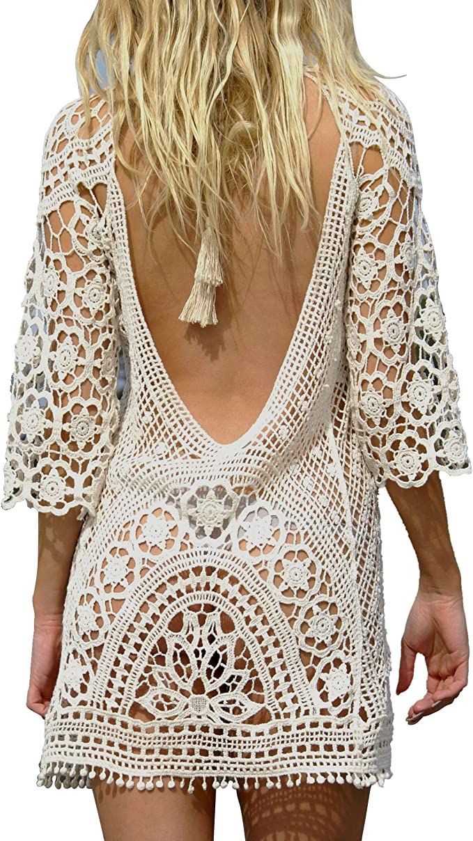 Jeasona Women’s Bathing Suit Cover Up Crochet Lace Bikini Swimsuit Dress | Amazon (US)