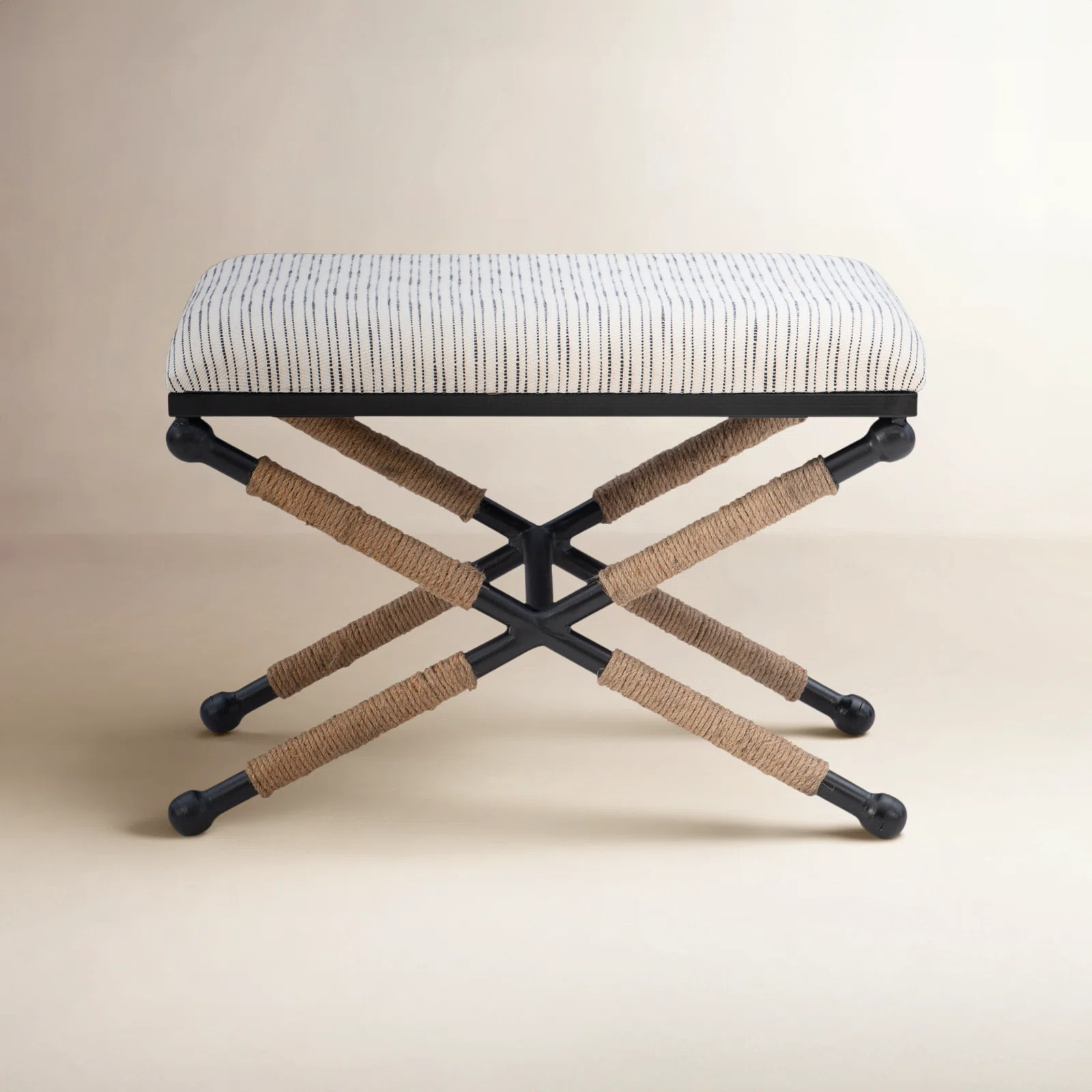 Pippa Lombax 24' Wide Upholstered Iron Accent Stool | Birch Lane