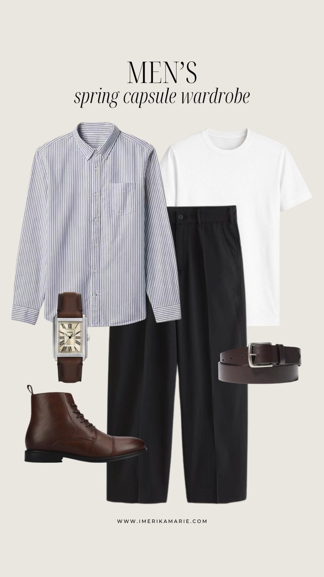Men's Spring Outfit

men's striped oxford, black trousers, white t-shirt, watch, belt, and boots. 

 

#LTKootd #LTKSeasonal #LTKMens