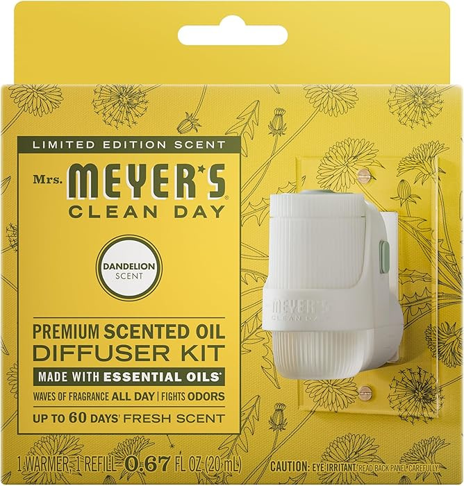 MRS. MEYER'S CLEAN DAY Premium Scented Oil Diffuser Kit, Dandelion, 1 warmer and .67 fl oz refill | Amazon (US)